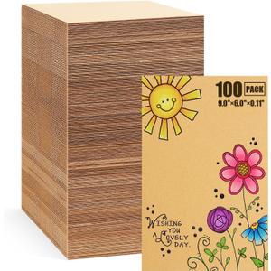100 Pack Corrugated Cardboard Sheets 6x9 Inch, 1/8" Thickened, Flat Cardboard Pads for Packaging, Mailing, Shipping, Crafts - B-Flute, Brown