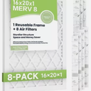 Air Filters 16x20x1” 8-pack With Reusable Frame Merv 8 Mpr 700 Filters