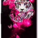 Case for Pixel 7a,White Tiger Butterfly Leather Flip Phone Case Wallet Cover with Card Slot Holder Kickstand for Google Pixel 7a