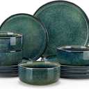 vancasso Starry 12 Pieces Dinnerware Sets for 4, Green Reactive Glaze Dishes Sets, Ceramic Plates and Bowls Set, Dinner Salad Dessert Plates, and Cereal Bowls Set, Dishwasher and Microwave Safe