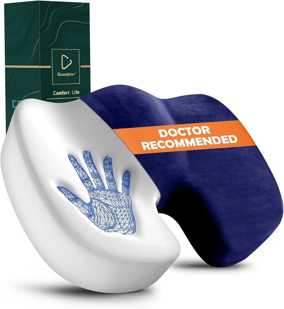 Seat Cushion for Office Chair Memory Foam Coccyx Pain Relief Cushion Pillow for Back Support Non-Slip Seat Pad for Office Desk (Blue)