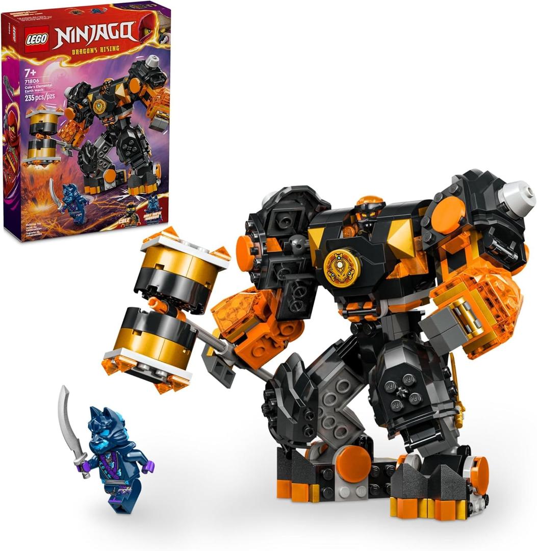 LEGO NINJAGO Coles Elemental Earth Mech Mini Ninja Toy, Customizable Action Figure Adventure Toy with Cole and Wolf Warrior Minifigures, Ninja Gift for Boys, Girls and Kids Ages 7 and Up, 71806