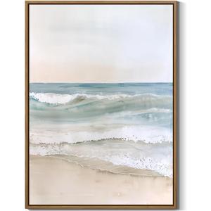 LHZSJWDCCR Coastal Beach Wall Art Prints Abstract Ocean Waves Picture Wall Decor Natural Landscape Painting Modern Framed Seascape Artwork for Living Room Bedroom Bathroom Home Office Décor 16x24 Inch