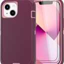 Case for iPhone 13 Case 6.1" with 2 Screen Protector, Full Body Heavy Duty Military Grade Cover, Shockproof/Drop Proof Protection Phone Case (Wine Red Pink)
