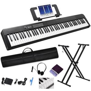 88 Key Digital Piano, Semi Weighted Electronic Keyboard Piano with Music Stand, Power Supply, Sustain Pedal, Bluetooth, Carrying Case, Headphones, USB-MIDI Compatibility, for Beginner Professional