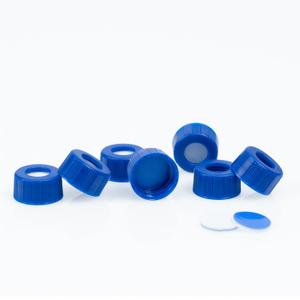 ALWSCI HPLC Pre-Slit 9-425 Screw Thread Vial Blue Caps, 9 mm, Blue PTFE/White Silicone Septa, 100 pcs/pk