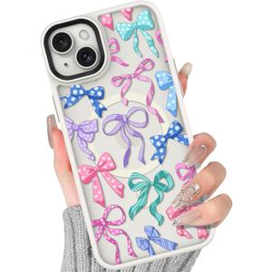 BITOBE Case for iPhone 15 [Compatible with MagSafe] Cute Ribbon Bow Pattern for Women Girls Soft TPU Bumper Translucent Magnetic Slim Protective Cover - Bows