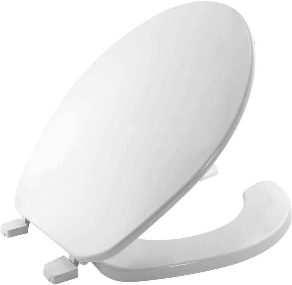 BEMIS 75 Commercial Open Front Plastic Toilet Seat, Heavy Duty Industrial Seat with Lid, Round, White
