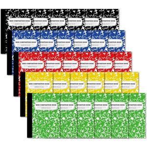 feela Composition Notebook, Mini Sized 30 Pack 5 Colors Narrow Ruled Mini Composition Books Bulk, Small Pocket Marble Cute Journal Notebooks for Kids School Home Office, Pocket Sized 4.5 x 3.25 in