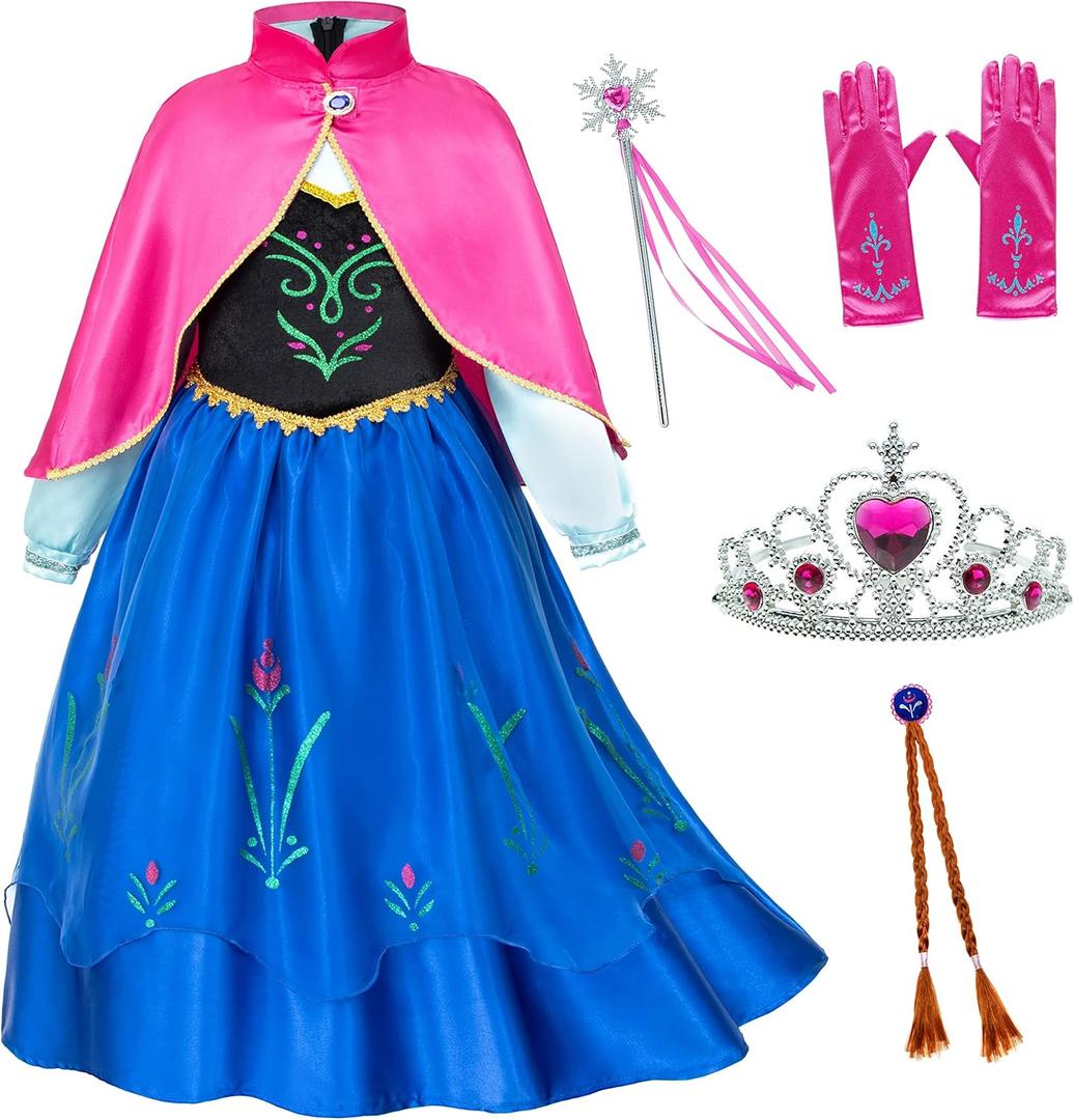 Princess Costumes Birthday Party Dress Up for Little Girls/Long Sleeve with Cape (9-10 Years, Blue-88 With Accessories)