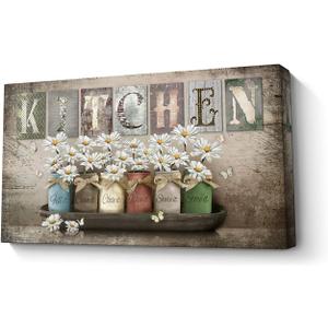 Kitchen Wall Decor Canvas Wall Art Rustic Farmhouse Kitchen Sign Picture Vintage Kitchen Painting Framed Modern Artwork for Kitchen Dining Room Restaurant Decor 24x10 inch
