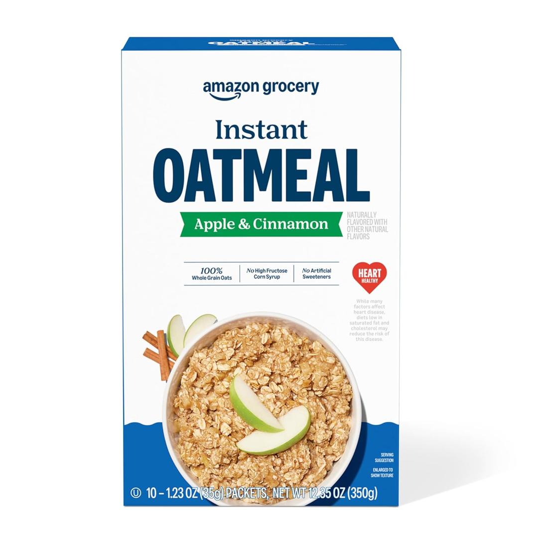 9 x Amazon Grocery, Apple & Cinnamon Instant Oatmeal, 1.23 Oz, 10 Ct