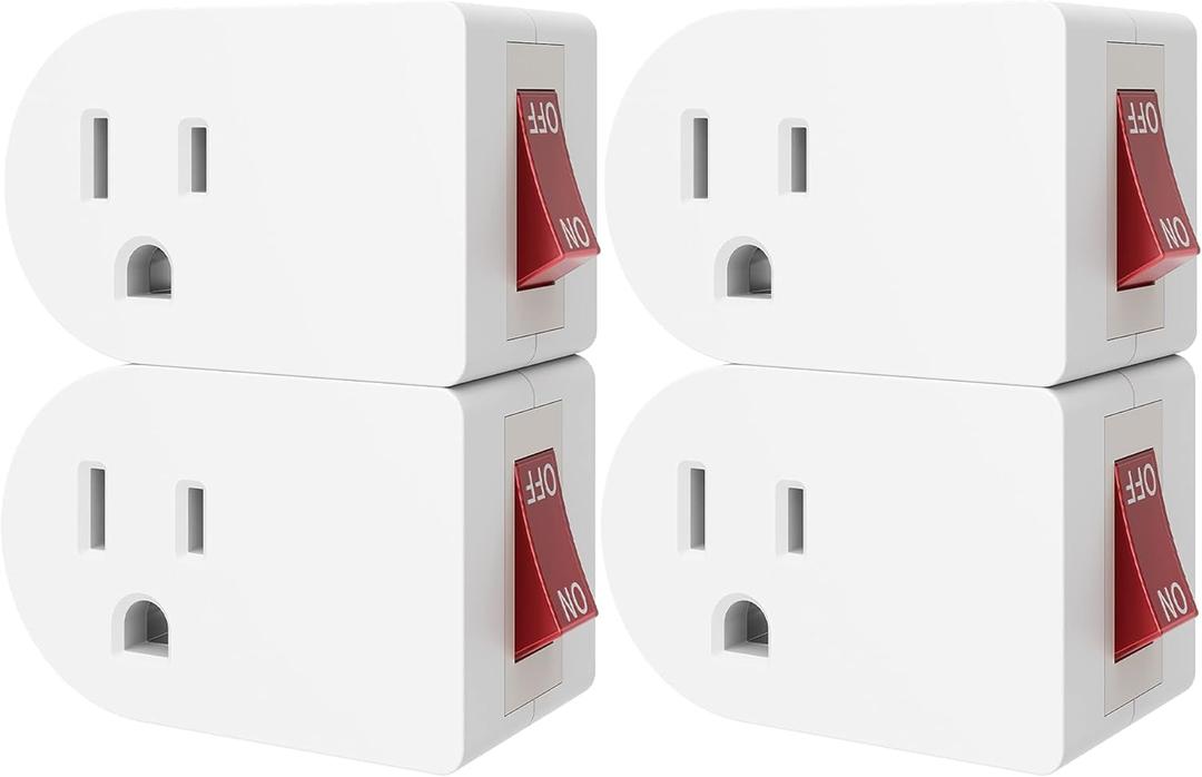 Oviitech 4 Pack Grounded Outlet Wall Tap Adapter with On/Off Power SwitchSingle Outlet with Switch in White