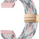 DaQin 20mm Magnetic Band for Garmin Vivoactive 5/Vivoactive 6/Vivoactive 3 Watch Bands, Braided Stretchy Soft Nylon Elastic Strap for Garmin Sq/Sq 2/Venu 2 Plus/Forerunner 165/55/245/645 Women Men (Gray Pink Blue)