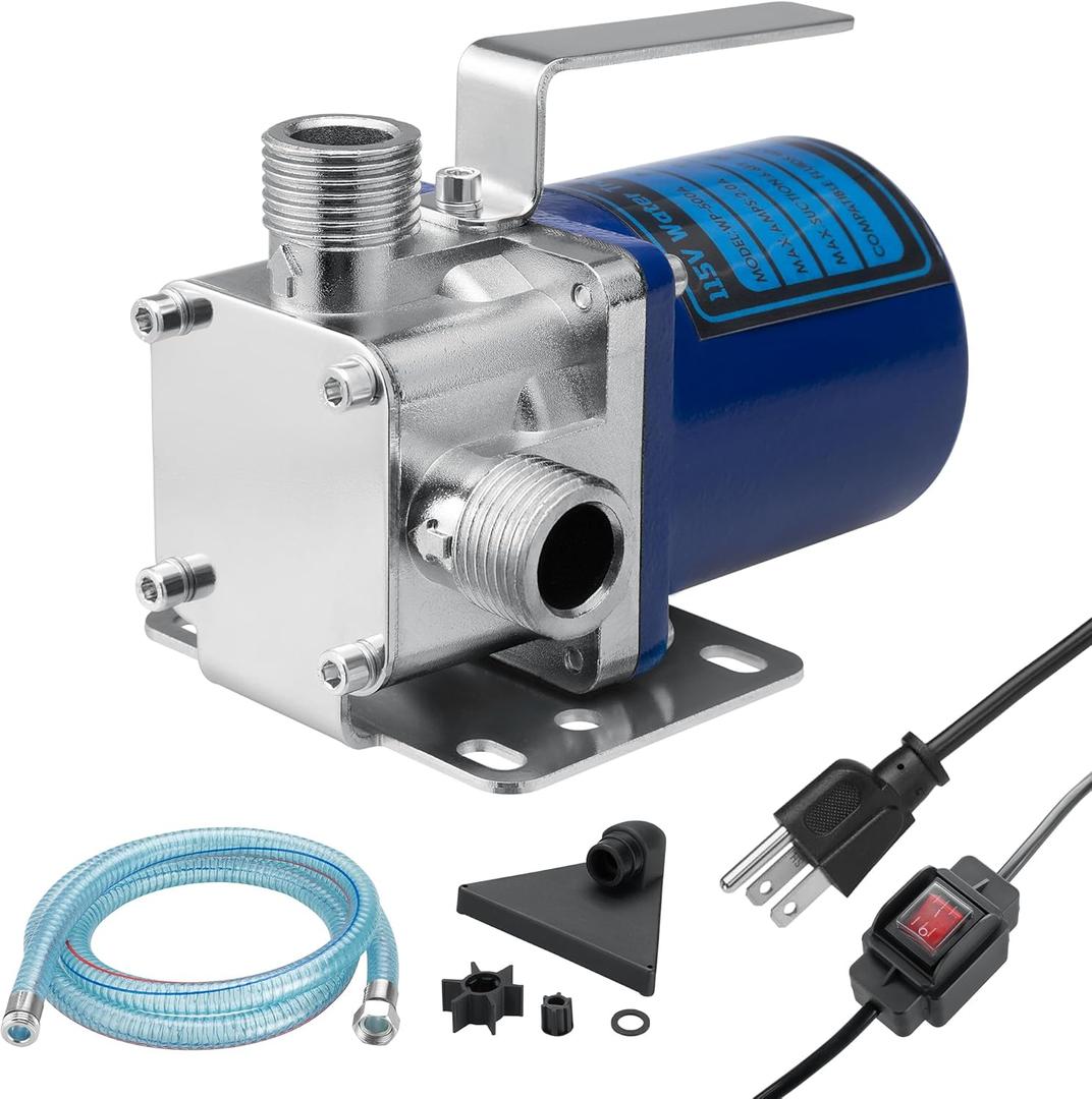 500GPH Water Transfer Pump, 115V 1/8HP Electric Utility Pump with On/Off Switch and 1 * 6.6ft Suction Hose Kit for Rain Barrels, Ponding Drainage, Pools, Aquariums
