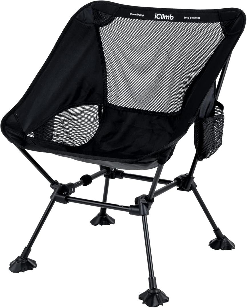 iClimb Ultralight Compact Camping Folding Beach Chair with Anti-Sinking Large Feet (Black (Square Frame))