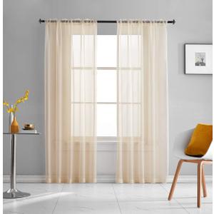 Beige Sheer Curtains 95 Inches Long Panels Rod Pocket 2 Panels Translucent Solid Color Voile Beige Drapes for Bedroom Living Room 2 Panels 52x95
