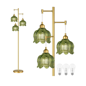 Glass Floor Lamp for Living Room,Bedroom,Gold Mid Century Modern Standing Lamp Brass Tree 3 Light Tall Floor Lamps Vintage Retro Floor Lights Green Flower Lamp Shade Farmhouse Boho Bohemian, 18-Floor Lamp