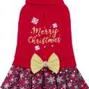 CuteBone Christmas Dog Sweater Dress Turtleneck Puppy Sweater with Bowtie Leash Hole Pullover Winter Dress for Small Dogs (Merry Christmas 1)