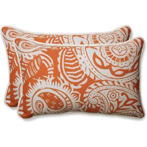 Pillow Perfect Paisley Indoor/Outdoor Accent Throw Pillow, Plush Fill, Weather, and Fade Resistant, Lumbar - 11.5" x 18.5" , Orange/Ivory Addie, 2 Count
