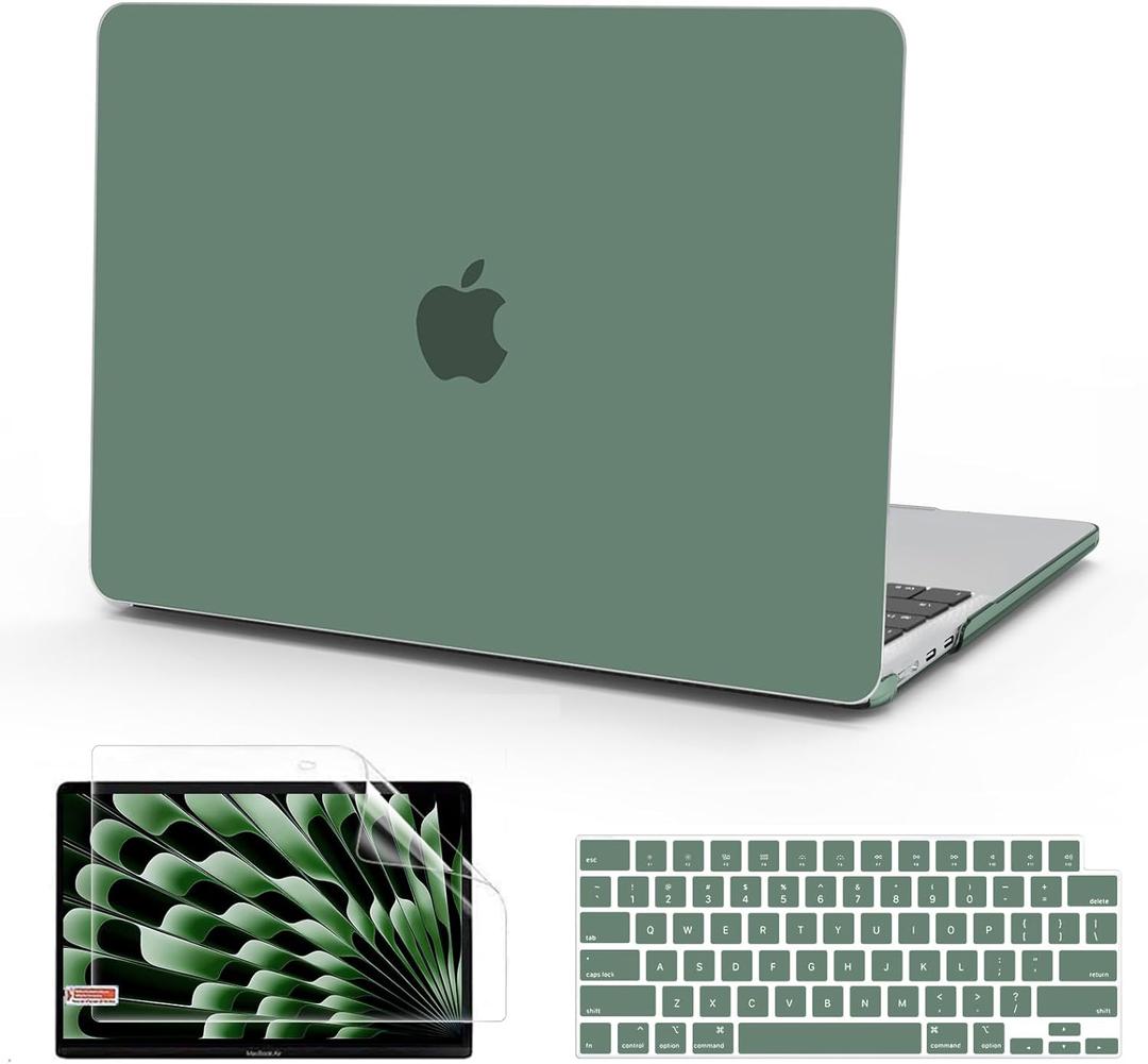 B BELK Compatible with MacBook Air 15 inch Case 2025 2024 2023 Release M4 M3 M2 A3241 A3114 A2941 Retina Display, Matte Plastic Hard Shell Case + Keyboard Cover + Screen Protector, Midnight Green