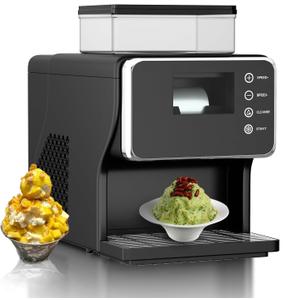 Shaved Ice Machine, Portable Ice Maker with Rapid Cooling and Food-Grade Stainless Steel Material, Adjustable Snowflake Ice Making Speed, Ice Cream Maker for Home, Office, Restaurant, Bar, Party (Black)