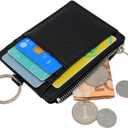 Boshiho Saffiano Leather Credit Card Holder Coin Change Purse with Key Ring Keychain