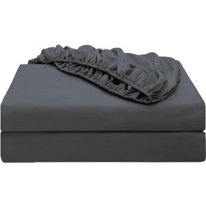 2-Pack Pure Cotton Fitted Sheet Queen Size, 600 Thread Count 16" Deep Pocket Egyptian Cotton Fitted Sheet (2pcs, Queen, Dark Grey)