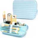 Minoisome Travel Makeup Bag,PU leather toiletry bag,make up organizer case for women,Large Capacity Cosmetic Bag,Wide-open Pouch PurseToiletries AccessoriesFold-Down Design and Adjustable Dividers.