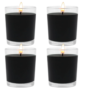 Set of 4 Black Votive Candles for Halloween Pumpkin, Clear Glass Filled Unscented Soy Wax Candle for Dinner, Parties, Home Decorations and DIY