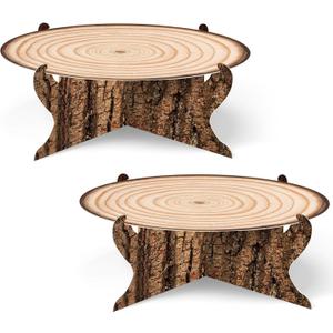 Zopeal 2 Pcs Woodland Cupcake Stand Wooden Cupcake Stand Decoration Western Cake Holder Camping Cake Holder for Woodland Baby Shower Decoration Forest Safari Birthday Party Supplies (Classic)