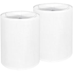 Tall Lamp Shades Set of 2, 10" Top X 10" Bottom X 13" High Large Drum Lampshades for Table Lamps Floor Lamp, White Line Fabric Lamp Shades, Easy Assembly Replacement Lampshades