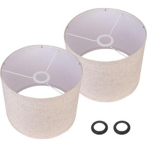 Drum Lamp Shades Set of 2, Beige Linen Lampshade Replacement 11" Top x 11" Bottom x 8.85" High, Easy to Aassemble