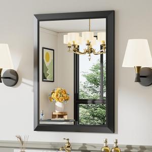 24"x32" Black Bathroom Mirror, Anti-Rust Black Metal Framed Bathroom Mirrors for Over Sink, Wall-Mounted Rectangler Mirrors for Bathroom Vanity, Farmhouse, Bedroom, Living Room, Entryway Decor