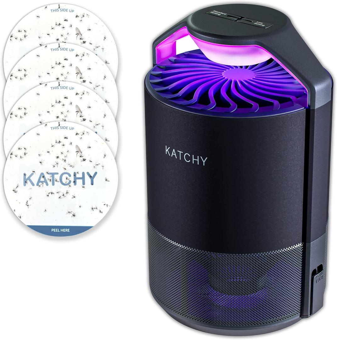 Katchy Indoor Insect Trap - Catcher & Killer for Mosquitos, Gnats, Moths, Fruit Flies - Non-Zapper Traps for Inside Your Home - Catch Insects Indoors with Suction, Bug Light & Sticky Glue (Black)