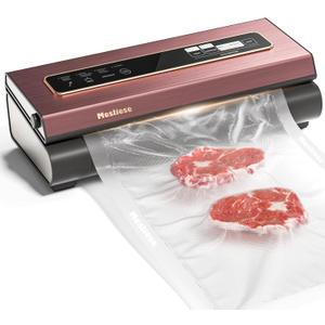 Mesliese Vacuum Sealer Machine Powerful 90Kpa Precision 6-in-1 Compact Vacuum Food Preservation System Built-in Cutter, 2 Bag Rolls & 5 Pre-cut Bags, Dry & Moist Modes Smart Suction, ETL Listed (Pink)