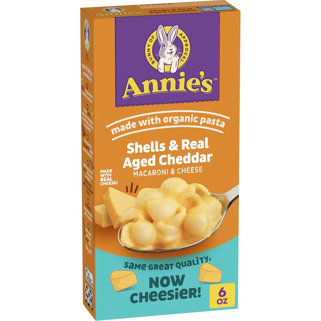 12 x Annie's Shells and Real Aged Cheddar, Made with Organic Pasta and Real Cheese, 6 oz (EXP 10/23/27)