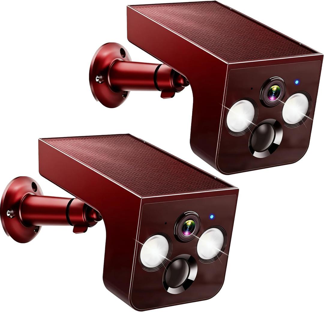 Solar Security Cameras Wireless Outdoor 2K Battery Powered AI Motion Detection 2-Way Talk Color Night Vision WiFi Waterproof SD/Cloud Storage Non-stop Solar Panel Camera Outdoor Wireless 2-Pack (Red)