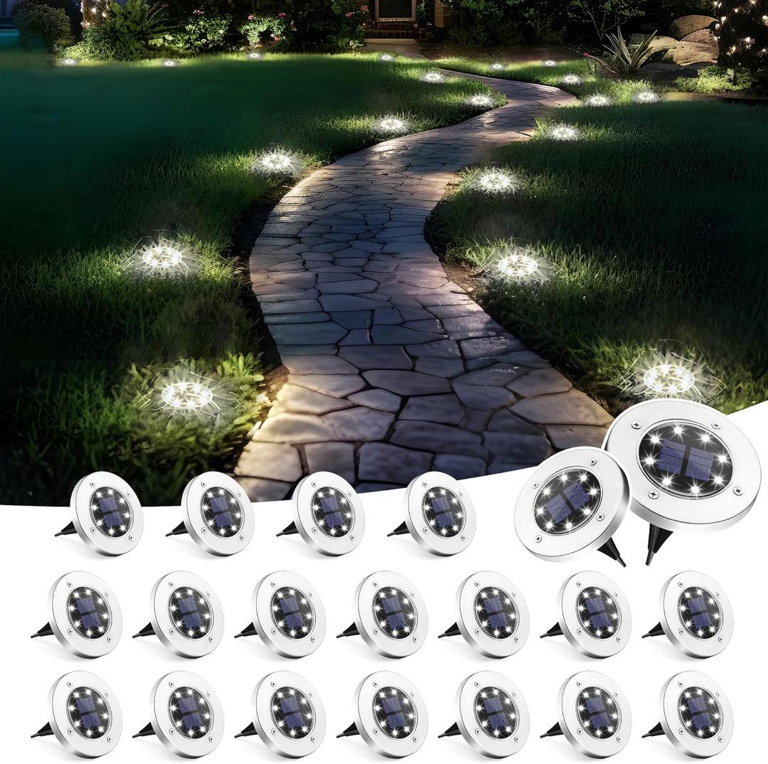 SOLPEX Solar Lights Outdoor Waterproof, 20 Pack Solar Ground Lights, Solar Garden Lights Landscape Lighting for Pathway Driveway Patio Backyard Walkway, Cool White 
