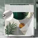 KOMLLEX Mid Century Boho Shower Curtain for Bathroom Decor Abstract Modern Sun Minimalist Aesthetic Arch Curve Leaves Geometric Neutral Fabric 12 Hooks Green 72Wx72H Shower Curtain with Snap-in Liner