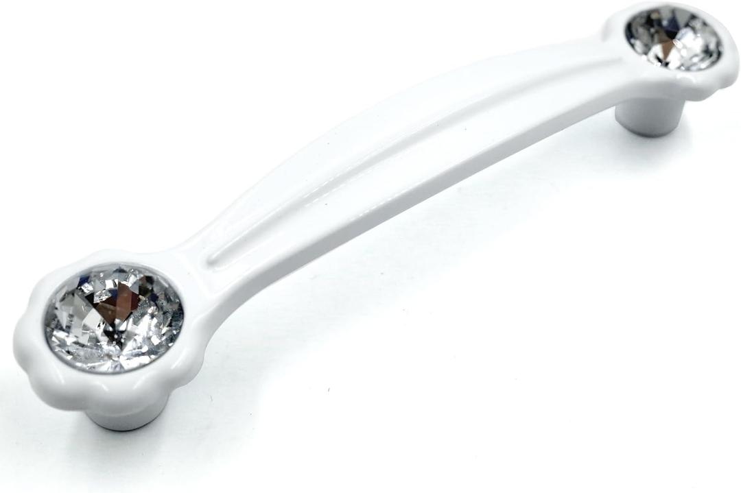 JETLAND Cabinet Drawer Crystal Pulls, 4-Pack, White with Clear Glass, 4" Hole Centers, Shining Daisy, Cabinet Handles for Dresser Nightstand Furniture, PW6738WW102