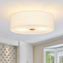 Bagood 12.6 Inch Flush Mount Ceiling Light 2-Light Drum Modern Gold Light Fixture Ceiling Light Fixture Close to Ceiling Light Fixture with Fabric Shade for Living Room Hallway Kitchen Bedroom