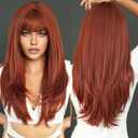 PARK YUN Long Straight Auburn Wig with Bangs 26 Inch Orange Ginger Synthetic Layered Hair Wigs for Women Natural Copper Red Head Heat Resistant Wig for Daily Party Use