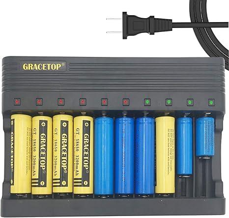 6 Bay 18650 Battery Charger Universal Wall Charger for 3.7v Lithium Rechargeable Batteries Compatible 18650 26650 14500 16340(RCR123) 10440 17670 18490 17500 Lithium Battery Charger (DC Charger)