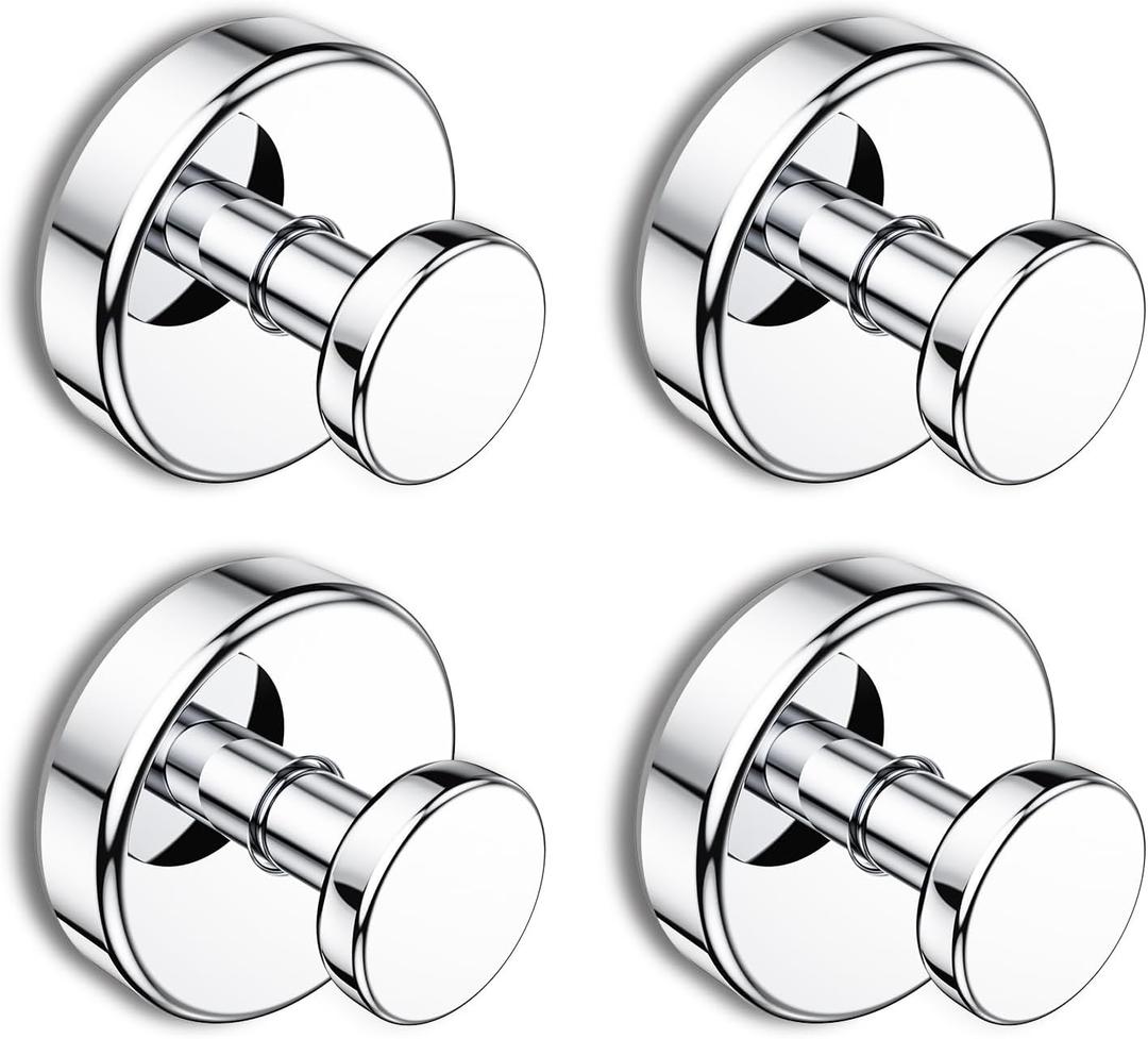 Suction Cup Hooks for Shower, Removable Towel Hooks for Bathroom Window Glass Door Wall, Bath Robe Looafh Hook for Hanging - 4 Pack, Chrome
