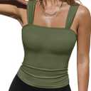 Trendy Queen Women Going Out Tank Top Summer 2025 Square Neck Crop Top Fitted Clothes Sexy Camisole Green M