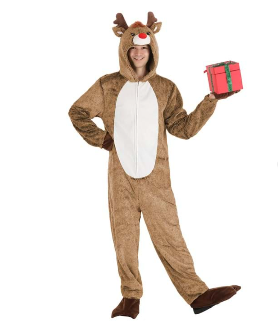 100% polyester
Minky faux fur jumpsuit has zipper down center front, tail sewn on the back, XXL