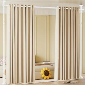 Bonpally Room Divider Curtain Rod, No Drilling Room Separator for Space Partition, 4-10ft (H) 28-70 inch(W) Adjustable Heavy Duty Temporary Wall Divider Floor to Ceiling Tension Rod, White