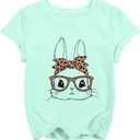 Easter Shirt for Toddler Boys Girls Cute Bunny Face Sunglasses Graphic Tshirt Rabbit Easter Day Gift Short Sleeve Unisex Tops (1-2T, Green)