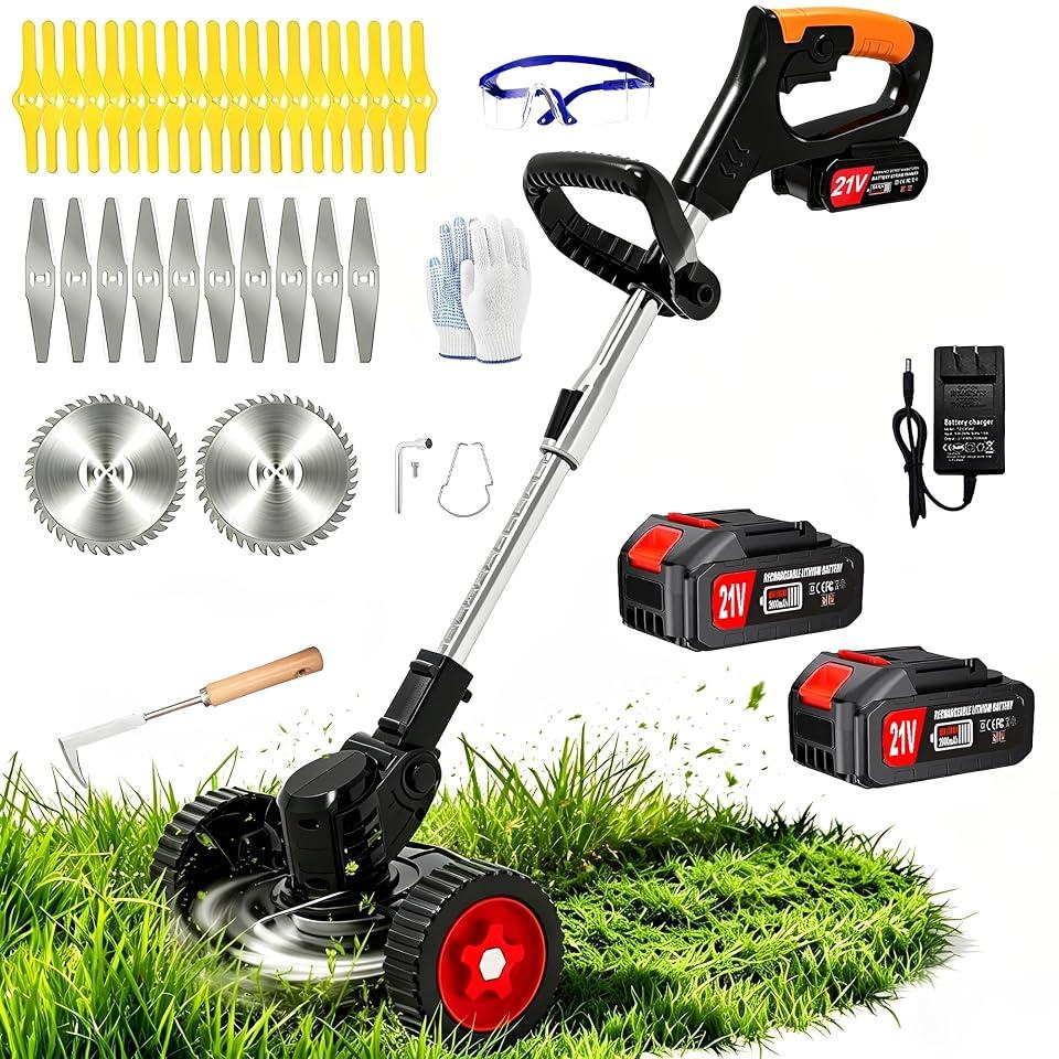 Electric Weed Wacker Cordless Weed Eater 21V Battery Powered with Wheels